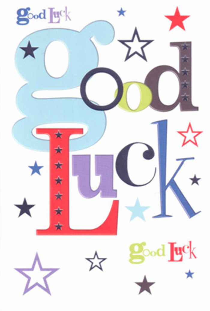 With every thoughtful detail, this luck-wishing card feels like an artisanal gesture from Barking-cheering quietly for dreams to take flight from Ripple Road to Abbey Green. The vivid typography stands out in lively shades: cerulean blue and robin's egg tones lead the greeting, followed by exuberant strokes of red, mossy green, and gentle purple, all set against a backdrop of pure white reminiscent of a freshly painted picket fence in a Barking garden. Sprinkles of stars, bold and faint, scatter across the card like celebratory confetti seen at local community events-each one hinting at infinite possibilities, beneath a sky just after sunset. The careful arrangement of colours and playful font variations offer a warm embrace, while the card's smooth, crisp texture invites lingering fingertips, as if to hold on a moment longer to the anticipation and well wishes. This card becomes more than just a message; it is a small talisman filled with hope and the energetic, supportive spirit found throughout Barking. Whether given to mark a new job, a university send-off, or achieving a personal dream, it stands as a vibrant reminder of community pride and joyful encouragement.